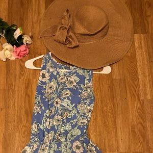 Tank maxi floral boho baby blue and white dress